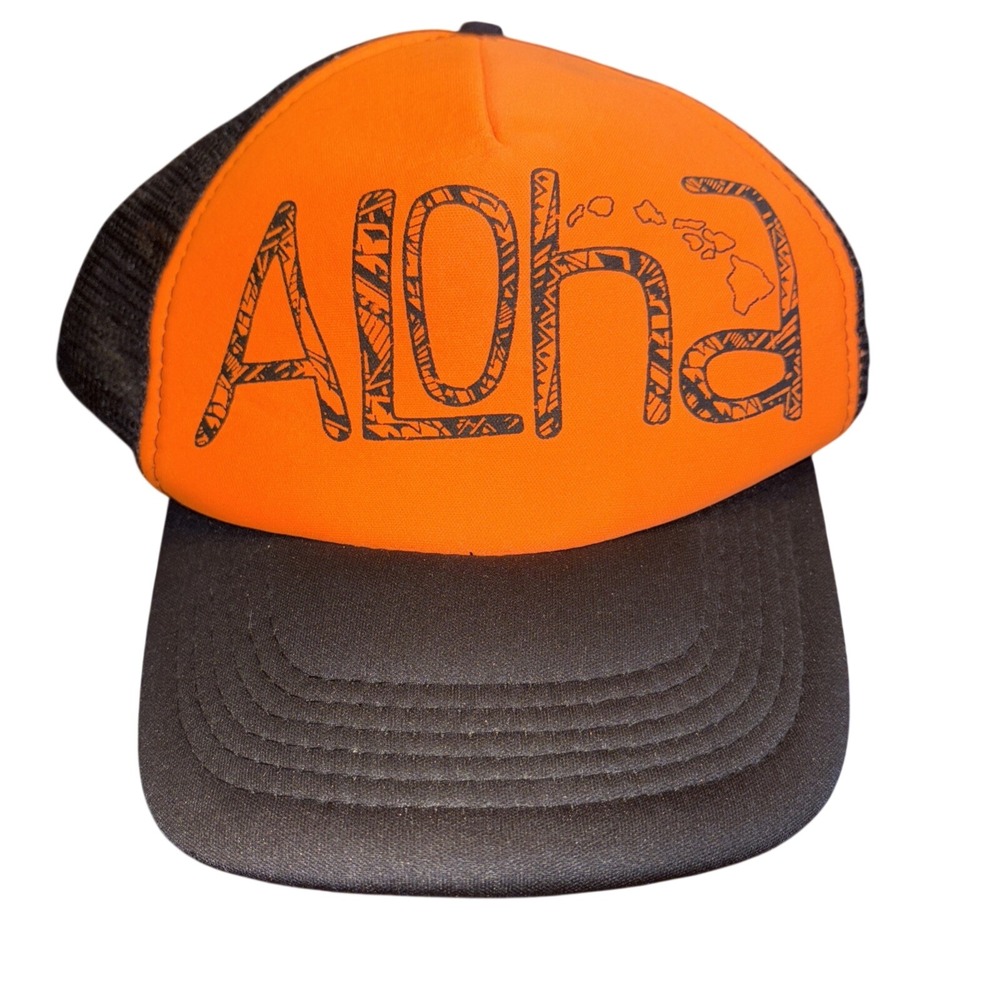 Hawaiian Headwear Aloha Trucker Hat Orange Black Mesh Snapback Hawaii‎ Foam Cap